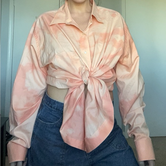 Light Orange Tie Dye Button Up Collared Shirt - Picture 3 of 9